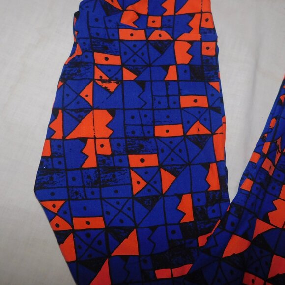 LuLaroe Blue Orange Bold  Geometric abstract print Womens Leggings OS size 2 -10 - Picture 3 of 8